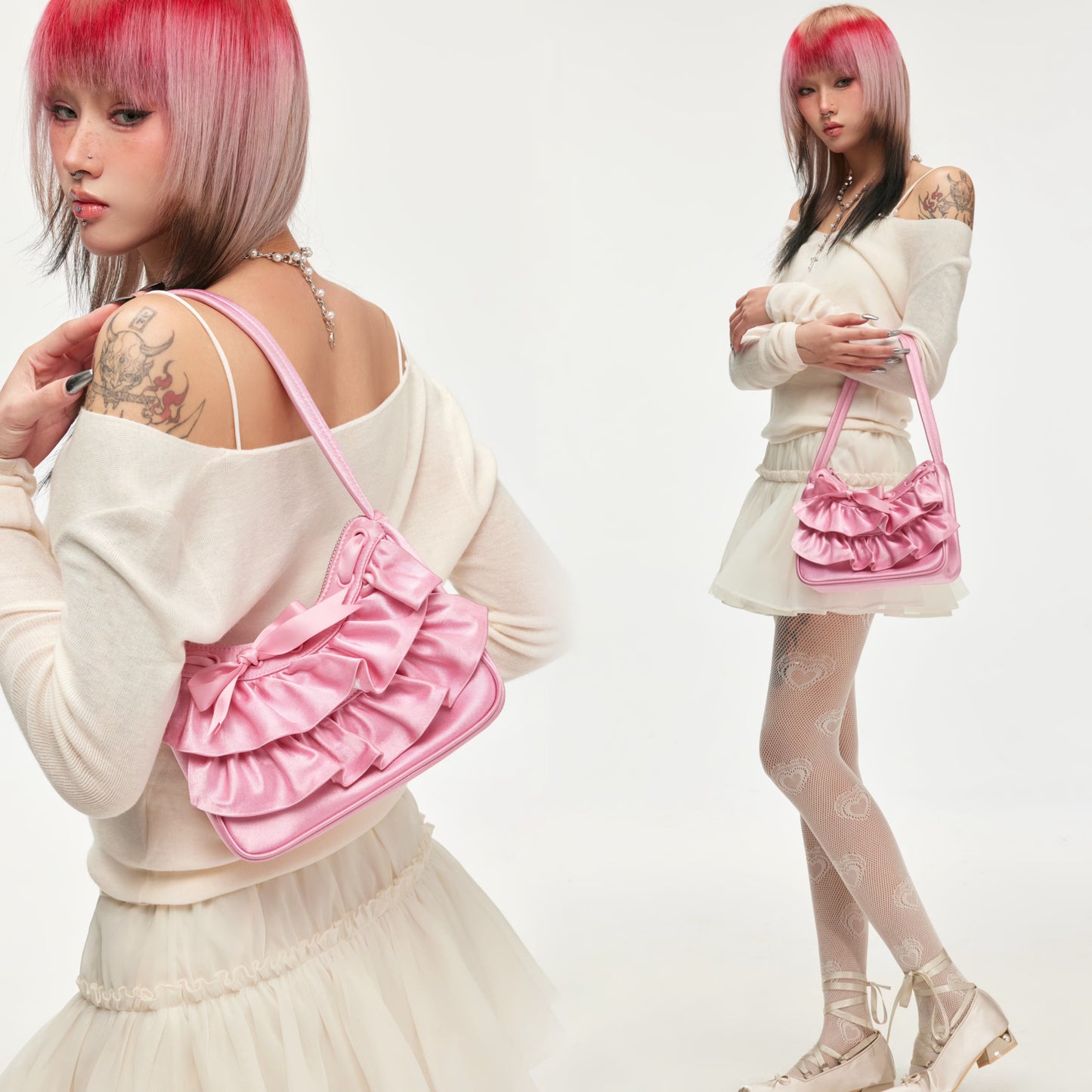 Ballet Girl Ribbon Ruffles Shoulder Bag