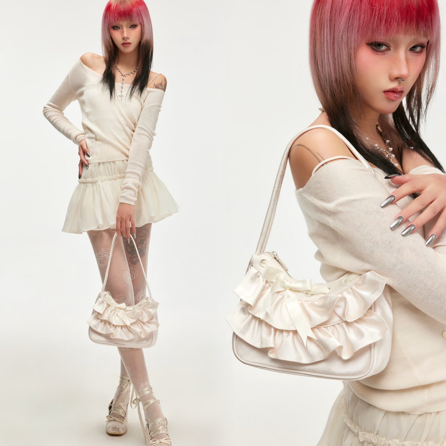 Ballet Girl Ribbon Ruffles Shoulder Bag
