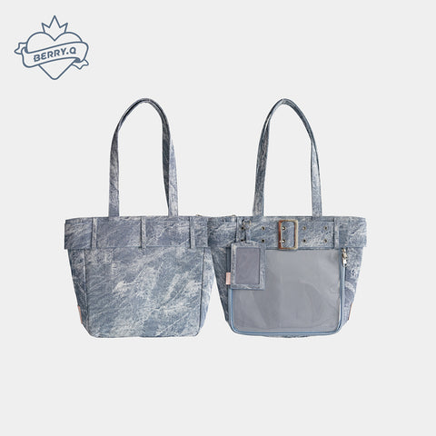 Denim Tote Bag (PU leather)