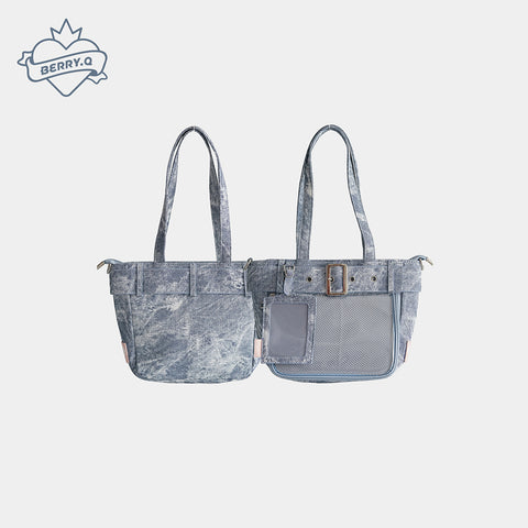 Denim Tote Bag (PU leather)