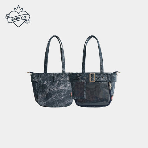 Denim Tote Bag (PU leather)